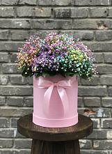 Цветочная композиция из Гипсофила и Розы в шляпной коробке в Раздолинск