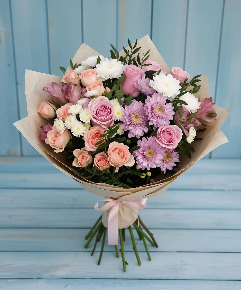 Букет цветов из: Хризантемы, Розы и Альстромерии в Раздолинск