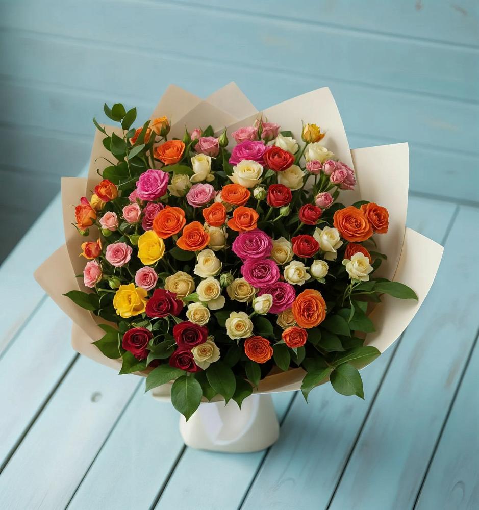 Букет Микс из разноцветных кустовых роз в Раздолинск