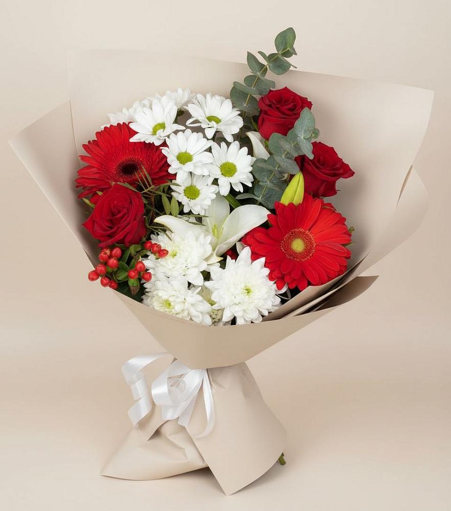 Букет цветов из: Розы, Хризантемы, Герберы и Лилии в Раздолинск