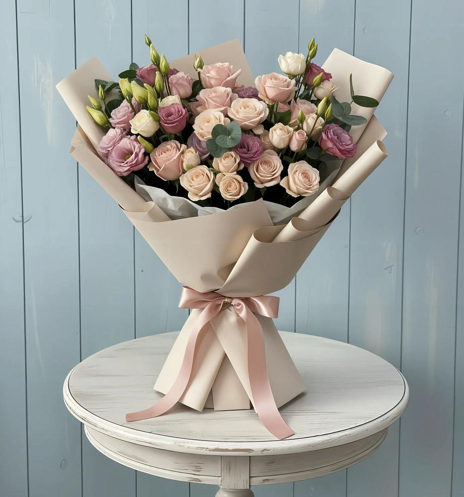 Букет цветов из: Розы и Лизиантусы в Раздолинск