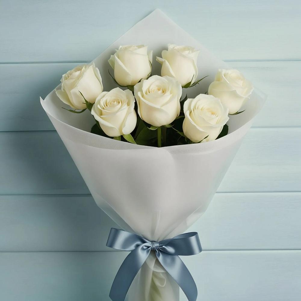 Букет 7 Белых роз Эдлесс Лав в Раздолинск