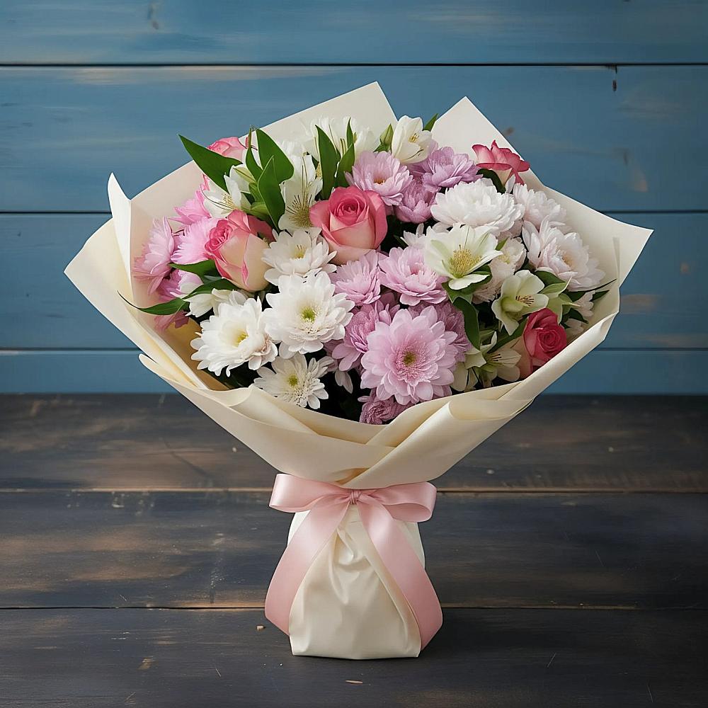 Букет цветов из: Хризантемы, Альстромерии и Розы в Раздолинск